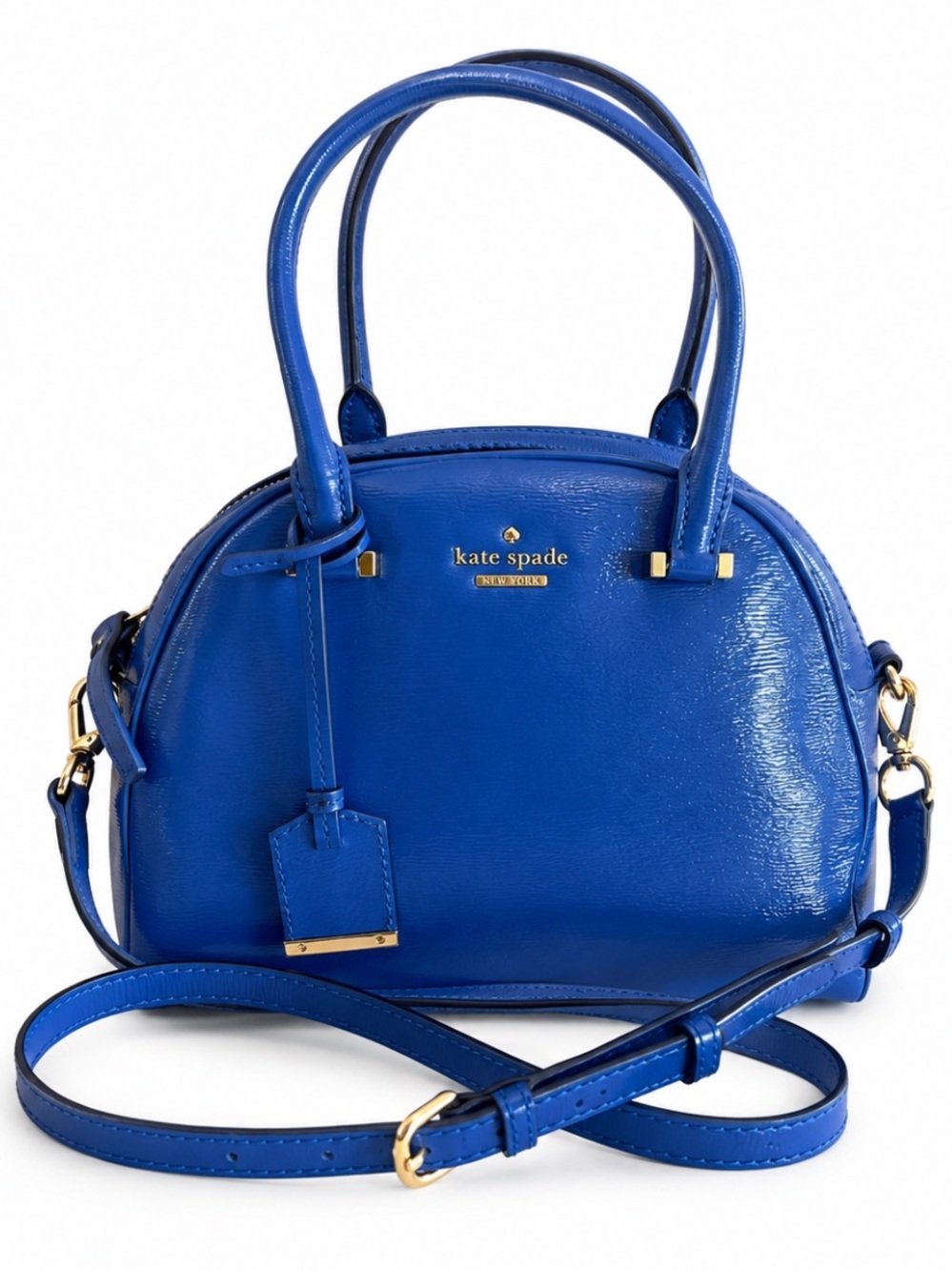 Kate Spade New York Cedar Street Patent Leather Blue Satchel Crossbody Bag